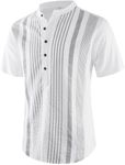 APTRO Mens Short Sleeve Linen Shirts Casual Cotton Shirts Summer Shirts Hawaiian Striped Grandad Henley Shirts Stripe White MHL51 3XL