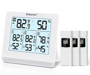 Geevon Digital Room Thermometer with 3 Remote Sensors,Indoor Outdoor Thermometer Wireless Greenhouse Thermometer Room Temperature and Humidity Monitor with Backlight Hygrometers Humidity Meter,White