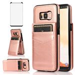 Phone Case for Samsung Galaxy S8 with Tempered Glass Screen Protector and Credit Card Holder Wallet Cover Stand Leather Cell Accessories Glaxay S 8 Gaxaly 8S Edge SM-G950U Cases Women Rose Gold