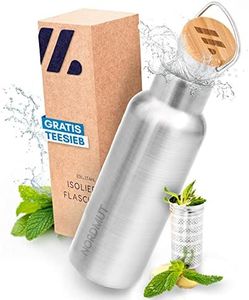 NORDMUT® Stainless Steel Drinking Bottle 1 Litre Insulated + Tea Strainer Thermos Flask Dishwasher Safe Insulated Bottle for Children and Adults Water Bottle Leak-Proof with Practical Tea Strainer