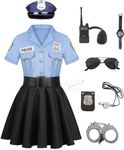 Policeman Costume Children Girls Police Costume Accessories Police Officer Cosplay Outfit with Accessories Girls Police Equipment Set Police Games Uniform with Handcuffs for Carnival Halloween