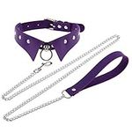 JNKET Punk Hauling Chain PU Leather Collar Necklace Neck Strap Gothic NightClub Goth Leash Belts Adjustable Size, Faux Leather, rivets