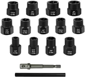 NORTOOLS 13 PCS 3/8” Dr. Broken Stripped Damaged Bolt and Nut Extractor Remover Threading Tool Kit Set Metric and SAE