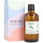 Nikura | Rosemary Oil for Hair Growth - 100ml | Pure Rosemary Essential Oil for Hair, Beard, Massage, Candles, Focus | Use in Aromatherapy Diffuser | Vegan, 100% Pure