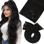 Moresoo Hair Extensions Clip in Human Hair Black Clip in Hair Extensions Real Hair Extension Clip in Human Hair 20inch 7Pcs 100g #1B Off Black Hair Extensions Remy Hair Full Head Set