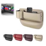 Yostyle Car Leather Cup Holder Gap Bag, Car Seat Storage Box with Water Cup Holder, Leather Car Seat Gap Filler Organizer for Phones Glasses Keys Cards (Beige, Driver's Seat), YD0314-1747