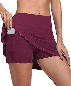 CHICHO Women High Waisted Sport Skorts Dressy Tennis Athletic Plus Size Skirt with Pockets Golf Cycling Work Out Running Skort Casual Maroon, XX-Large