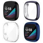 NANW 4-Pack Screen Protector Case Compatible with Fitbit Sense/Versa 3, Soft TPU Plated Bumper Full Cover Protective Cases for Sense Smartwatch [Scratch-Proof] (Black/Charcoal/Blue/Clear)