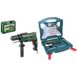 Bosch Electric Combi Drill EasyImpact 600 (600 W, in Carrying Case) & 50-Pieces X-Line Titanium Drill and Screwdriver Bit Set (for Wood, Masonry and Metal, Accessories Drills)