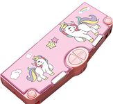 Kiddie Galaxia Branded Unicorn Theme Magnetic Pencil Box For Kids, Space Pencil Box For Boys & Girls, Stationery Box, Buttons Operated Pencil Box For Kids (With Accessories, Plastic, Pink)