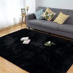 CHOSHOME Bedroom Rug Super Soft Fluffy Rugs Living Room Large Rugs Velvet Shag Carpet Anti-Skid Carpet Modern Indoor Large Area Rugs Bedroom Shaggy Rugs Comfortable Mat(Black,90 x 150cm)