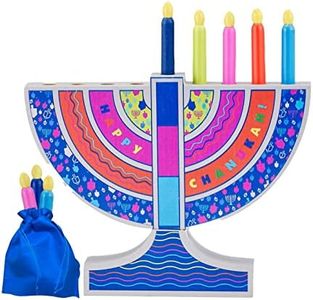 Rite Lite My Play Wooden Menorah with Removable Wooden Candles - Colorful Chanukah Menorah for Kids Hanukkah Gifts Decorations Centerpiece, Jewish Holiday Party Favors