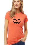 Womens Halloween Shirt - Premium Jack O' Lantern Minimalist Tee, Heather Orange (L)