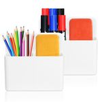 2 Pack Magnetic Dry Erase Marker Holder, Magnetic Pen Holder and Pencil Holder for Fridge, Whiteboard Markers and Magnetic Cup Holder, Locker Accessories for School Office, Classroom Supplies,White