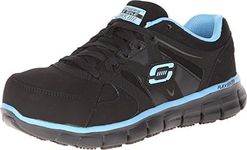 Skechers for Work Women's Synergy Sandlot Alloy Toe Lace-Up Work Shoe, Black/Blue, 8