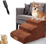 MASTERTOP Dog Steps, 3 Steps Pet Stairs with Non-Slip Washable Cover, 57x40x40cm High Density Foam Dog Ramp for Injured Small Pets & Sofa Bed - Brown, Send 1 Lint Roller