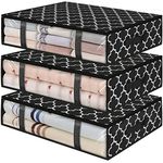 StorageRight Storage Bags Bins Clothes Storage, Foldable Blanket Storage Bags, Under Bed Storage Containers for Organizing, Clothing, Bedroom, Organizer, 3-Pack Clover Black