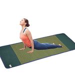 COSMORUGS - CRAFTED FOR LUXURY Handloom 6MM Thick Cotton anti skid Rubber back cloth cotton yoga mat (Size- 27 x 74 inches,Thickness 6 mm) Made in India (green n yellow)