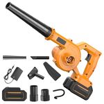 Leaf Blower Cordless, 21V Wireless Blower with Battery and Charger, 2-In-1 Battery Blower, For Garden, 3.3m³/Min Durable Blower & Vacuum Suitable To Garden/Lawn (Yellow-1 battery)