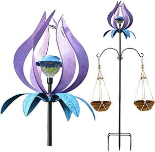 J-Fly Metal Wind Spinner Outdoor Terrace Windmill LED Solar Landscape Light Outdoor Christmas Decoration for Lawn Garden Park Decoration Double Coconut Flower Basket Metal Pile 83 Inch