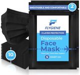 FLYGIENE - Black Travel Size 3 Ply Disposable Face Mask - Comfortable, Breathable Disposable Face Mask for Travel, Everyday Use - Premium Disposable Face Masks for Protection - 10 Pieces(2 Packs of 5)