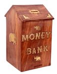 SHAPAR GOODS® Extra Big HUT Shaped SHEESHAM Wood Money Bank/Extra Large Piggy Bank/Coin Box with Lock/Size 25 CMS x 15 CMS x 15 CMS (HUT Shaped)