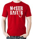 Witty Fashions Master Baiter - Funny Fisherman - Fishing Hobby - Humor Parody Novelty Men's T-Shirt (Red, X-Large)