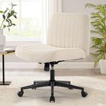 Armless Wide Office Chair with Wheels Crossleg Office Chair 120°Rocking Mid Back Fabric Ergonomic Computer Task Chairs for Make Up