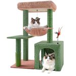 HUITREE 31.50" Cactus Cat Tree for Indoor Cats with Cat Condo and Scratching Post,Cute Cat Tower with Self-Grooming Brush and Toy Balls,Green