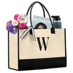 Salt Earth 100% Cotton Personalized Everyday Canvas Initial Tote Bag for Women, Monogrammed Large Utility Bag for Beach, Travel, Grocery, Best Gift For Birthday, Retirement, Bridesmaid and Friend(W)