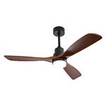 KPUY Ceiling Fan with Lights and Remote Control, Ceiling Fan with 3 Wood Blades, 3 Color Dimmable LED Light, 6 Speed Reversible Quiet DC Motor(132cm, Walnut)