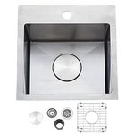 15x15 inch 304 Stainless Steel Drop in Wet Bar Sink,Single Bowl Topmount Prep Rv Small Kitchen Sink with Grid and Drain