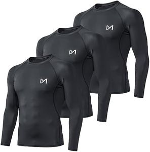 MEETYOO Men's Compression Long Sleeve Athletic Workout Shirt, Black+Black+Black, X-Large