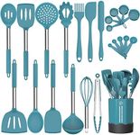 Silicone Cooking Utensil Set, Fungun Non-stick Kitchen 24 Pcs Cookware, Heat Resistant , Silicone Kitchen Tools Gift with Stainless Steel Handle (Blue-24pcs）