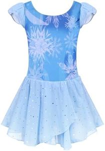 Arshiner Toddler Girls Ballet Leotards with Shinny Skirts Flutter Sleeve Dance Dress Ballerina Outfits Blue Ice Flower 10-11 Years