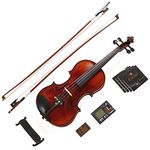 Mendini 4/4 MV500 Ebony Fitted Flamed One-Piece Solid Wood Violin with Hard Case, Shoulder Rest, 2-Bows, Rosin, Extra Bridge and Strings (Full Size)