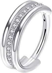 VOJO G23 Titanium 16G Cartilage Septum Hoop Piercing Jewelry Double Row Plated CZ Beads Conch Nose Rings Tragus for Women Men (8mm/0.315in, Middle CZ Silver)
