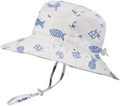 baby Sun Hat Adjustable - Outdoor Toddler Swim beach Pool Hat Kids UPF 50+ Wide brim Chin Strap Summer Play Hat(Fish,48cm 6-12 Months)
