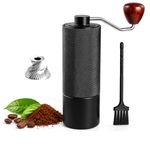 Premium Manual Coffee Grinder - 5-Axis CNC Stainless Steel Burr & Solid Aluminum Body Hand Coffee Mill - Adjustable Setting, Portable Hand Crank Grinder with Wooden Handle