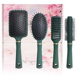 4 Pcs Hair Brush Set,Detangling Hairbrush Gift Set for Women and Kids,Flexible Soft Pin Bristles for Long Thick Curly Wavy Dry Damaged Hair