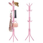 Swpeet 1 Pack 68'' Coat Rack, Freestanding Hat Rack, Clothing Rack, Metal Coat Tree Stand Kit Contains 11 Hook 2 Tube 22 Pipe Sleeve 22 Screw 22 Gasket 1 Pipe Plug 1 Hex Wrench for Jacket, Bag, Pink