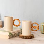 Glimpse Homes Pretzel Bagel Churros Coffee Tea Mugs | Quirky Mugs for Gifting | 250 ml, Set of 2 | Ceramic (Pretzel and Bagel)