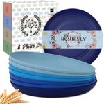 Homienly Wheat Straw Salad & Dessert Plates Set - Unbreakable, Reusable, 8-10 inch, Blue Series