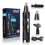 URAQT Nose Hair Trimmer for Men, 2-in-1 Painless Nasal and Ear Hair Trimmer Clipper, USB Rechargeable Facial Hair Trimmer Lightweight Detail Trimmer with Dual Edge Blades, IPX7 Waterproof