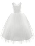 iiniim Girl's Lace Tulle Criss Cross Back Flower Girl Dress Pageant Party Ball Gown Ivory 8