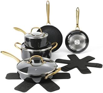 Gibson Home 12 Piece Heavy Gauge Nonstick Induction Aluminum Cookware Set w/Felt Protector - Black with Gold Speckle Interior