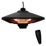 Outsunny Hanging Electric Patio Heater with 2 Power Settings, 1000/2000W Waterproof Ceiling Mounted Aluminium Halogen Infrared Outdoor Heater Warmer with LED Light and Remote Control, Black