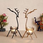 eCraftIndia Set of 2 Black Golden Metal Deer Shape Decorative Tea Light Candle Holders- T Light Candle Holders- Tea Light Holders Diwali Decoration Items for Home Decor Gift for Diwali Housewarming