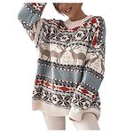 HZMM Christmas Jumper Sweatshirts Tunic Tops Women's Cute Funny Hilarious Ugly Christmas Sweater Women Long Sleeve Pullover Knitted Winter Ladies Jumper Sweatshirts Streetwear Beige