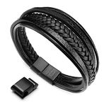 Murtoo Mens Leather Bracelet with Magnetic Clasp Cowhide Multi-Layer Braided Leather Mens Bracelet (Black New, 21.0)